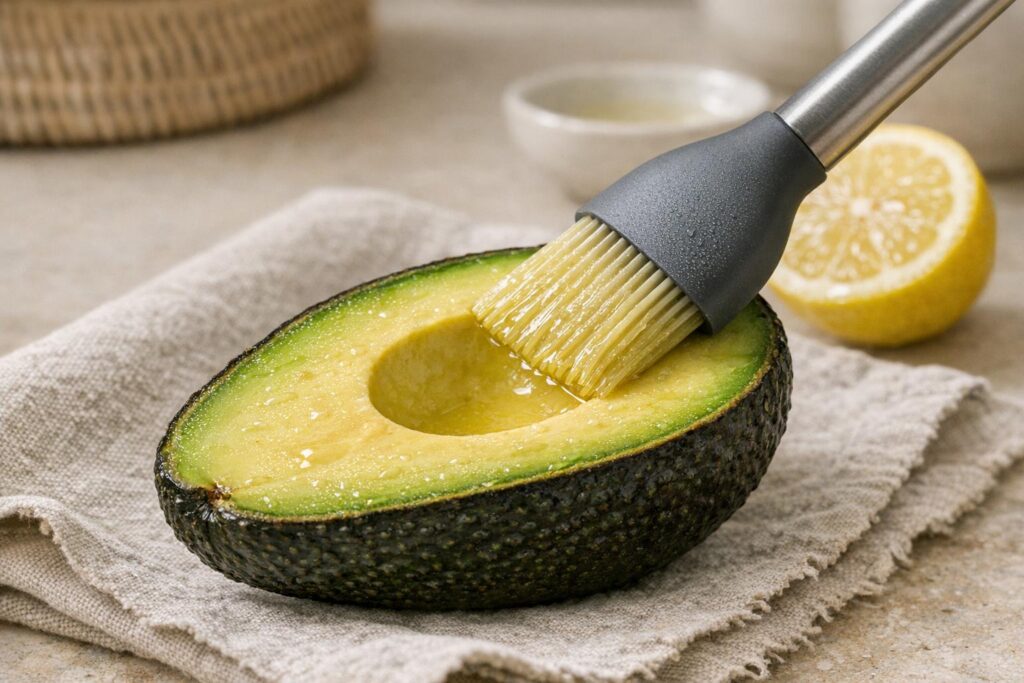Demi-avocat avec un voile de citron avant conservation