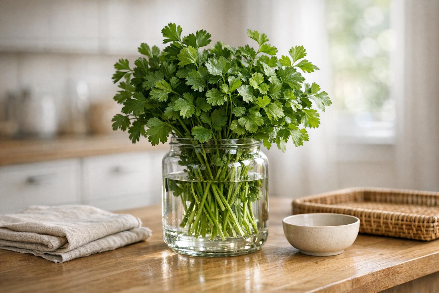 Conserver des herbes fraîches plus longtemps dans un bocal d’eau