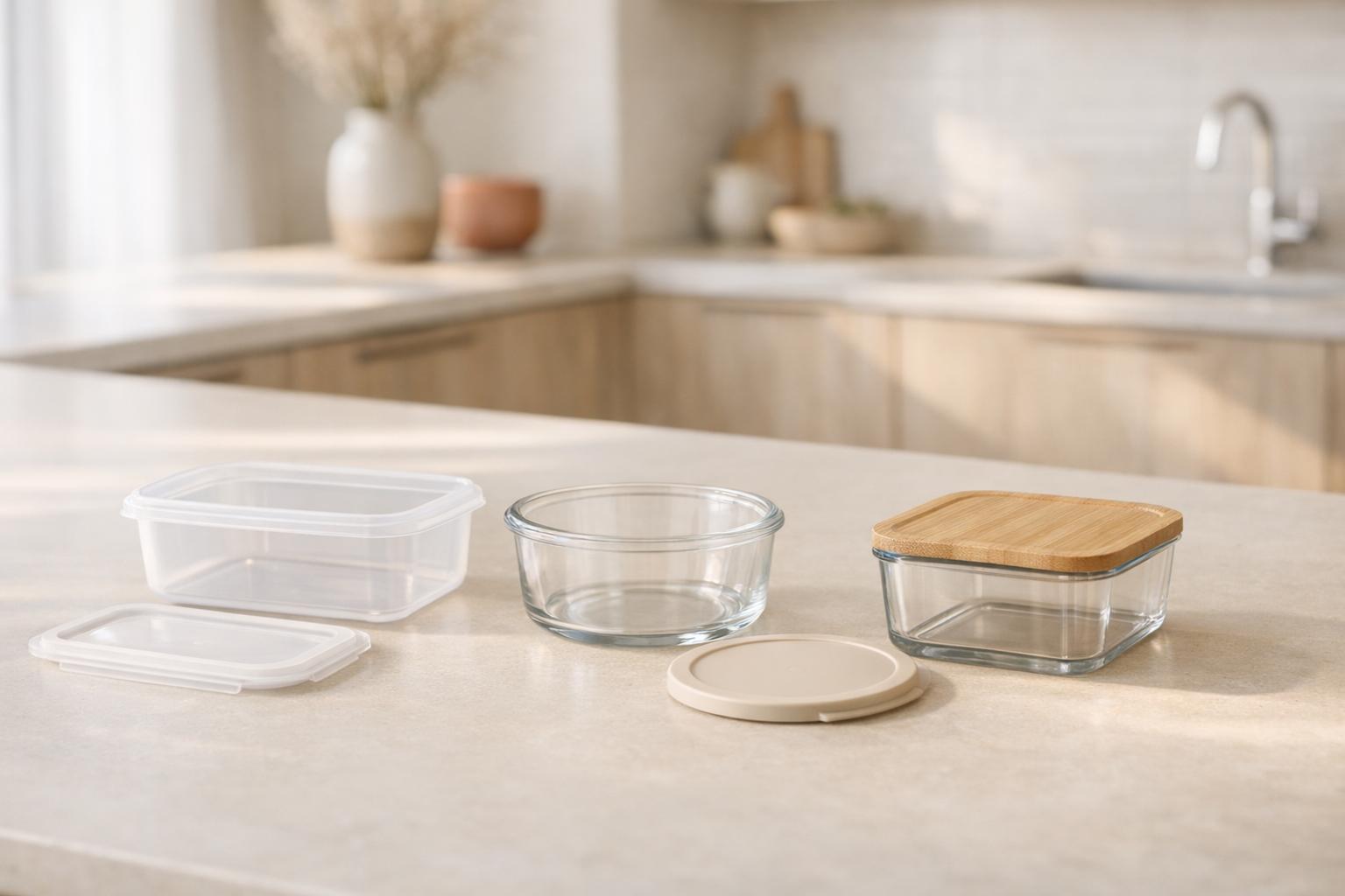 Tupperwares propres et ouverts après nettoyage pour enlever l’odeur