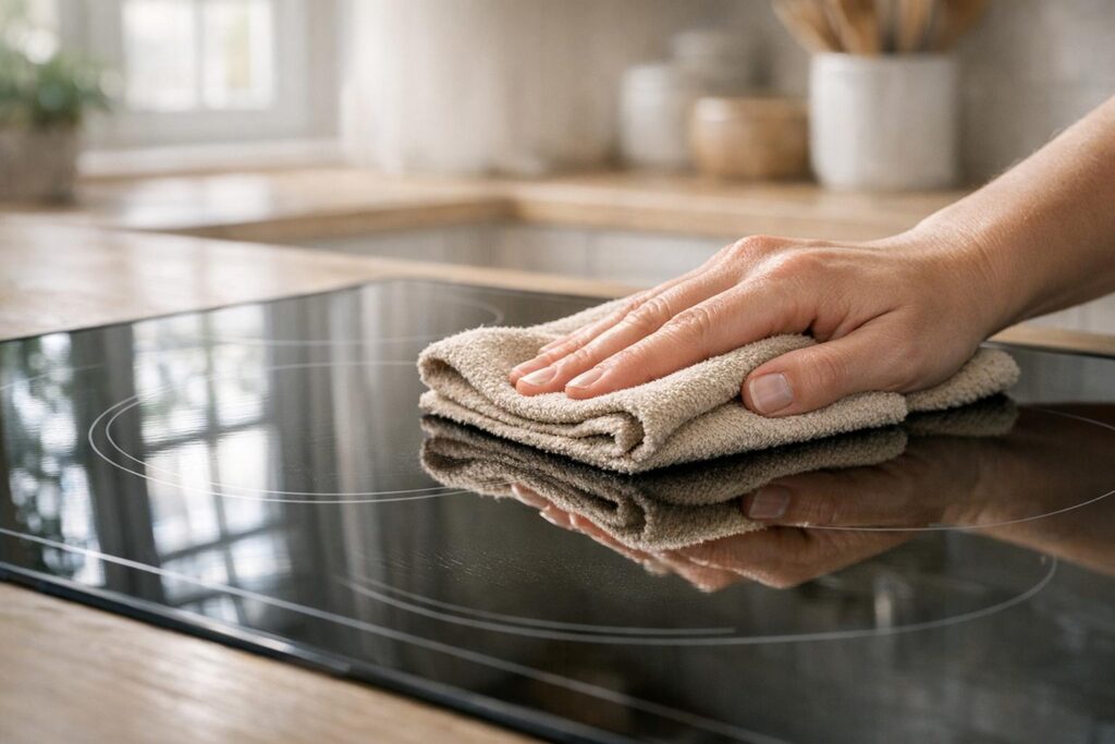 Faire briller une plaque vitrocéramique avec une microfibre sèche