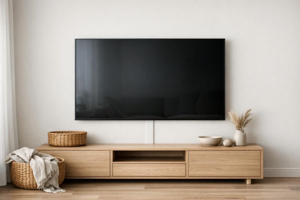 TV murale avec goulotte discrète pour cacher les câbles