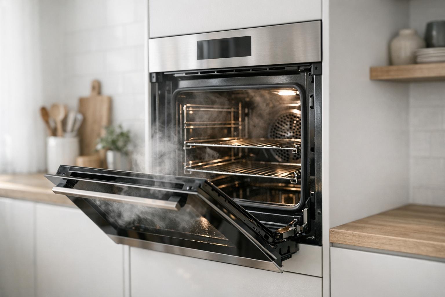 nettoyage four sans produits agressifs dans une cuisine lumineuse minimaliste