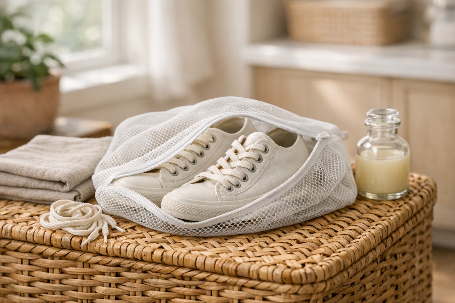 Laver des baskets en machine avec un filet de lavage