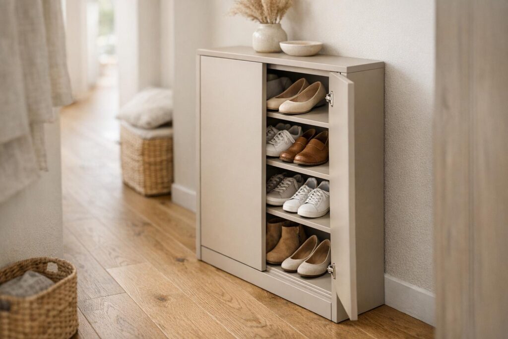 Meuble à chaussures slim dans une petite entrée
