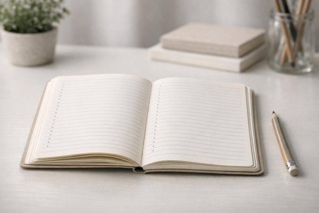 Liste simple sur carnet pour vider sa tête avant de planifier la semaine