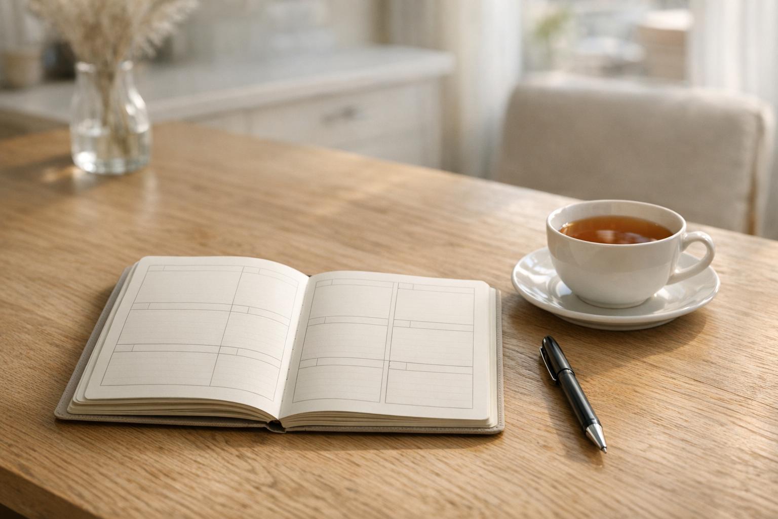 mini planning semaine sur une table de cuisine, organisation simple