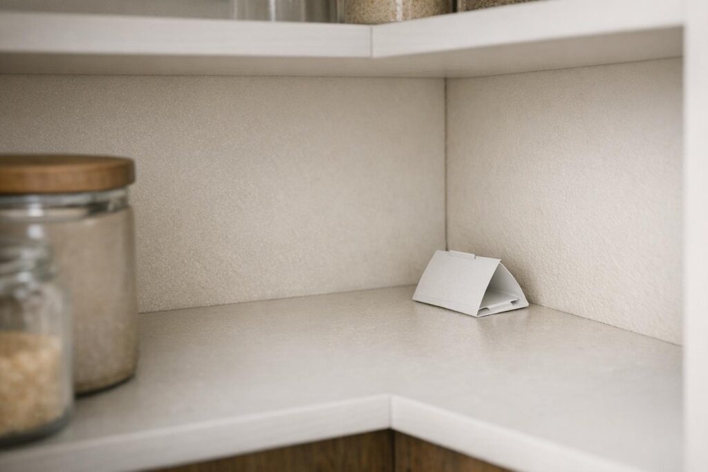 Piège à phéromones utilisé après nettoyage d’un placard infesté par des mites alimentaires