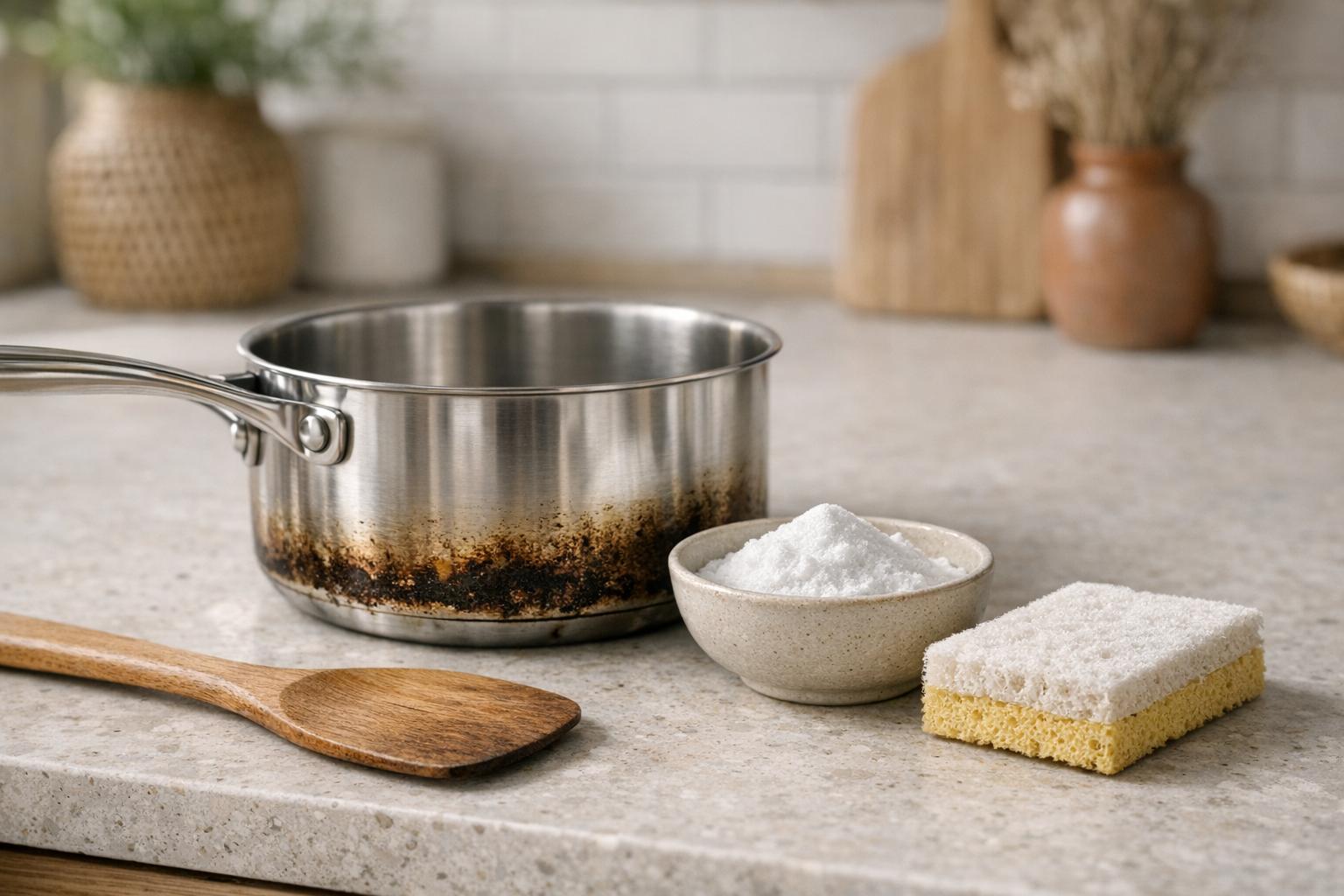 Nettoyer casserole brûlée sans gratter avec bicarbonate et spatule en bois