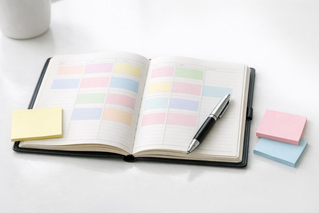 Agenda avec 2 ou 3 blocs de temps pour une semaine plus fluide