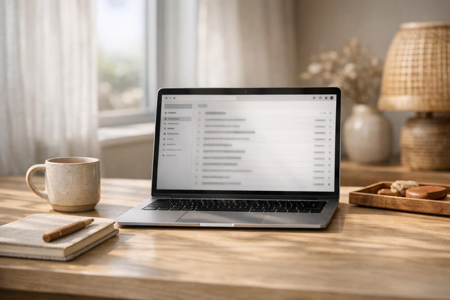 ses emails sur un bureau lumineux et minimaliste