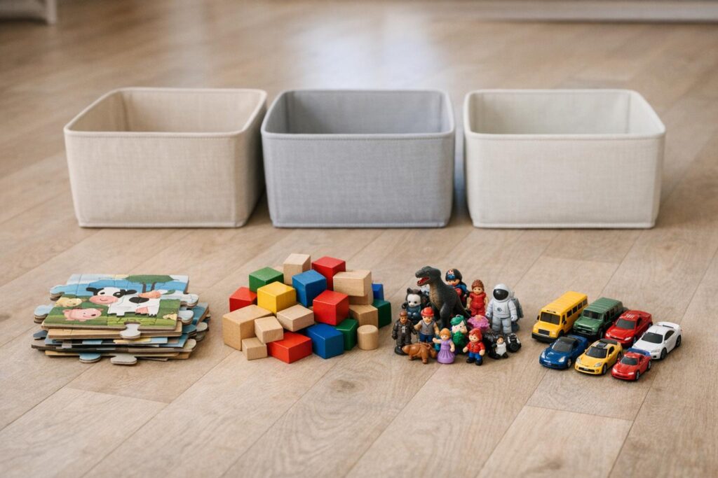 Tri des jouets en trois zones garder tourner sortir