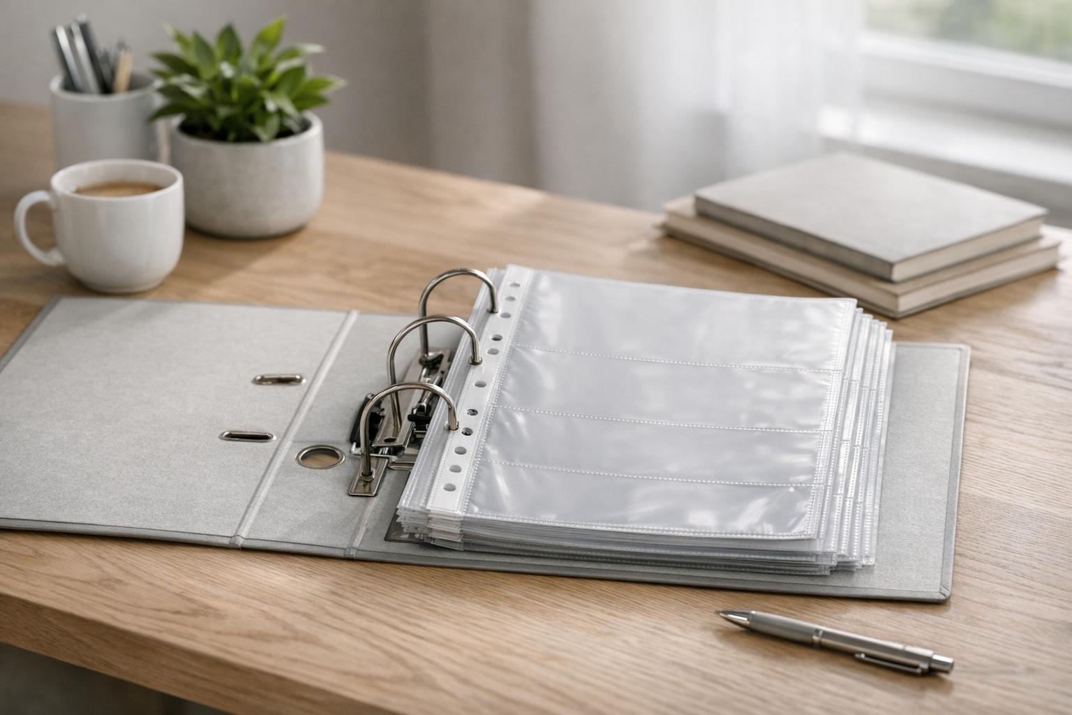 Ranger ses papiers administratifs avec 1 classeur et 5 pochettes sur un bureau clair