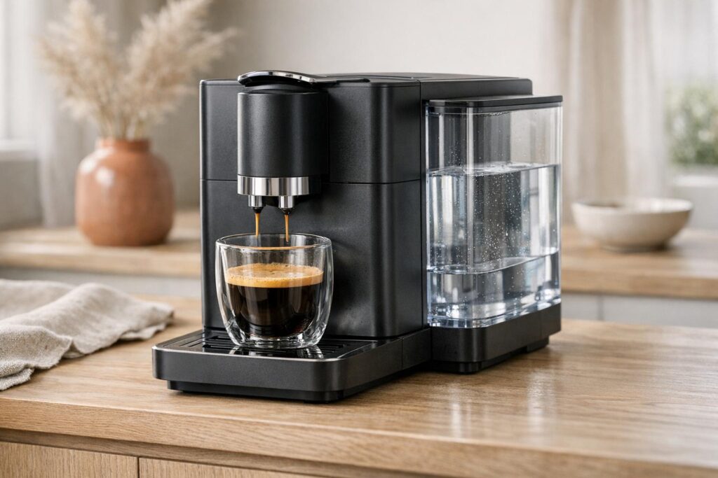 Rinçage à l’eau claire après avoir détartré une cafetière Nespresso