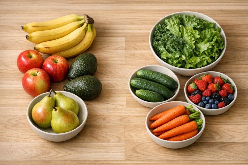 Pommes séparées de la salade pour mieux conserver les fruits et légumes