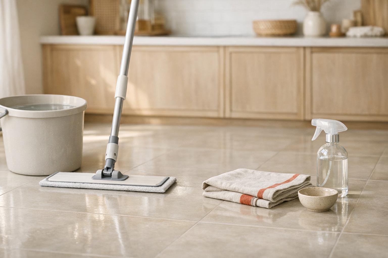sol collant après lavage : sol net et non collant dans la cuisine