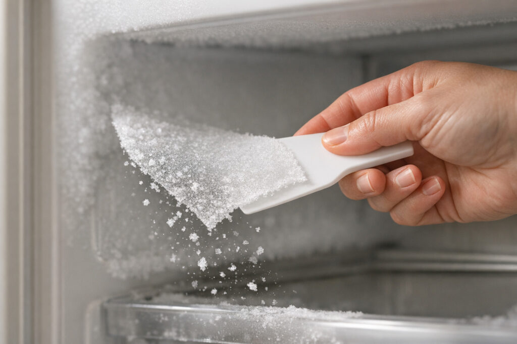 Retirer la glace du congélateur avec une spatule en plastique