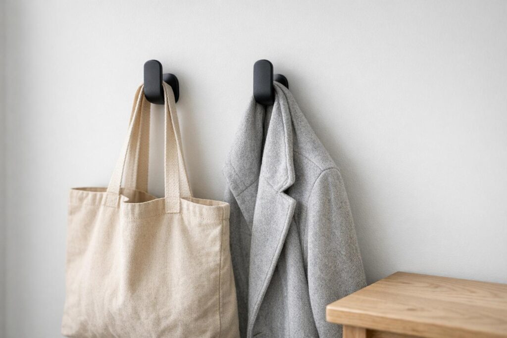 Crochets muraux pour sac et manteau dans une entrée