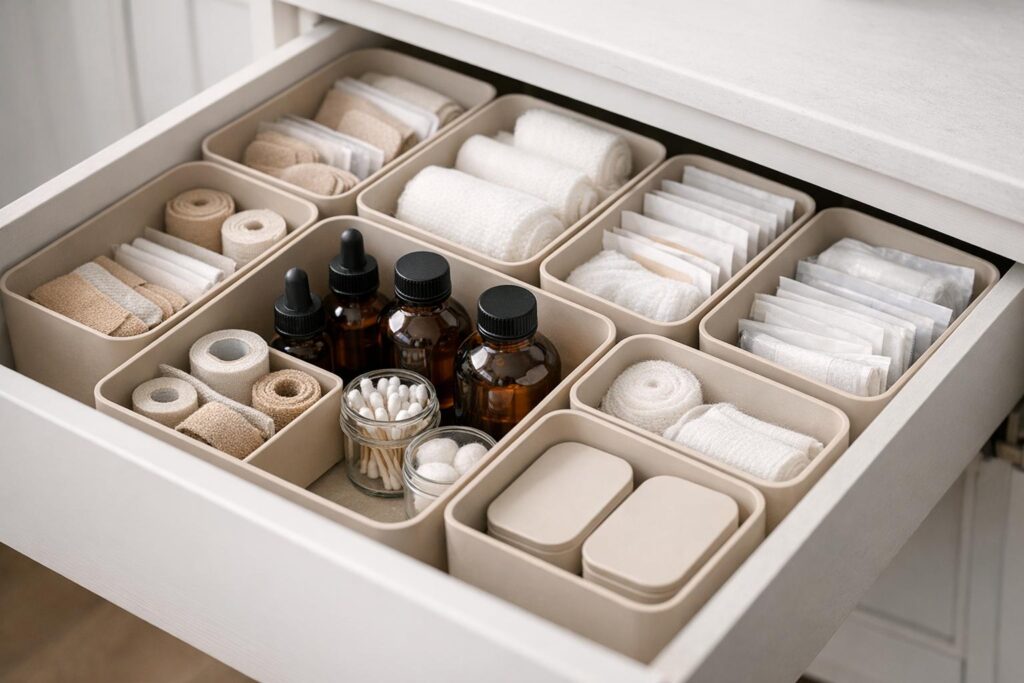 Organiser armoire à pharmacie avec 5 zones de rangement