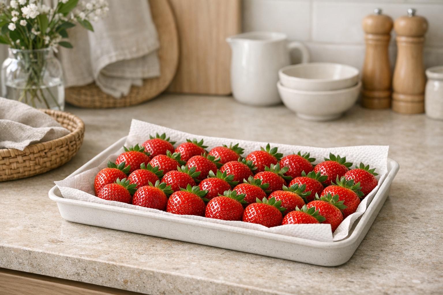 Conserver fraises plus longtemps dans un récipient large avec papier absorbant