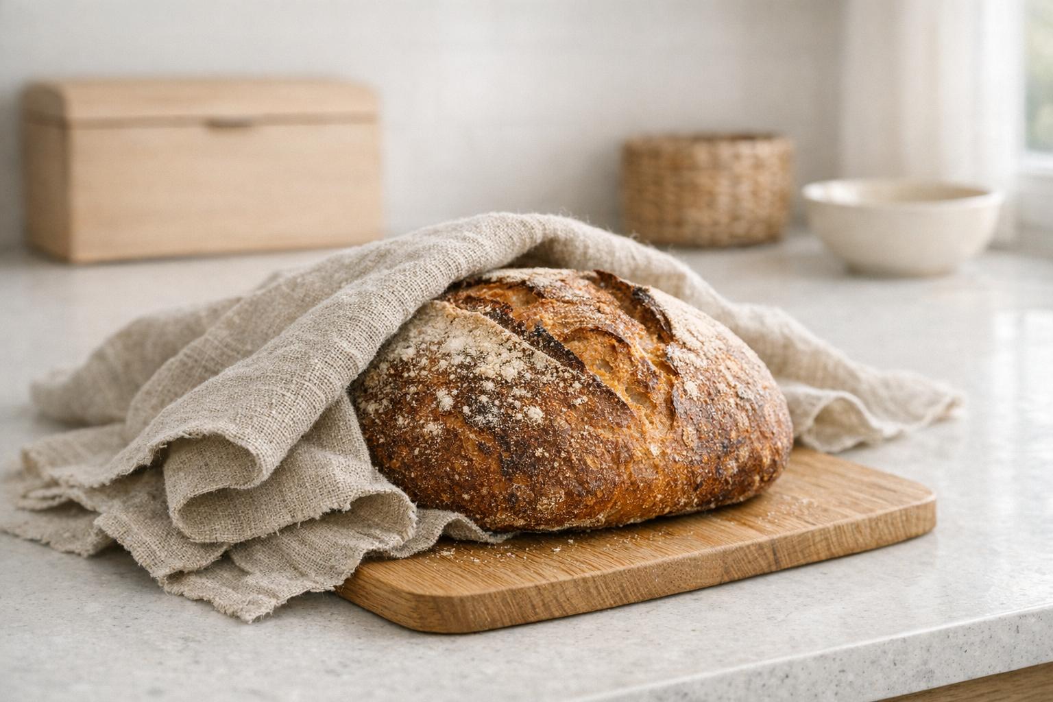 Conserver le pain plus longtemps avec un torchon en lin