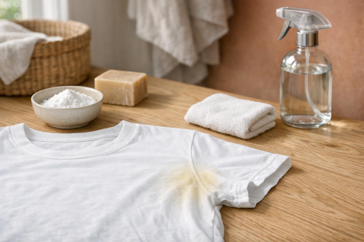 Enlever une tache de déodorant sur un t-shirt blanc, méthode douce