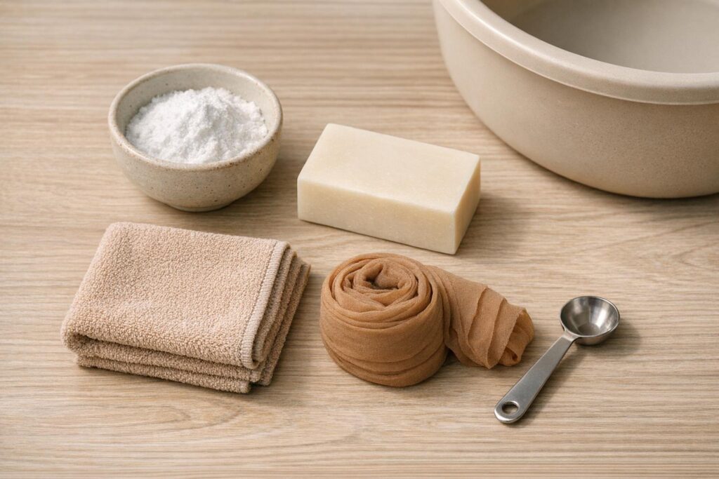 Matériel simple pour enlever une tache de déodorant sans abîmer le tissu