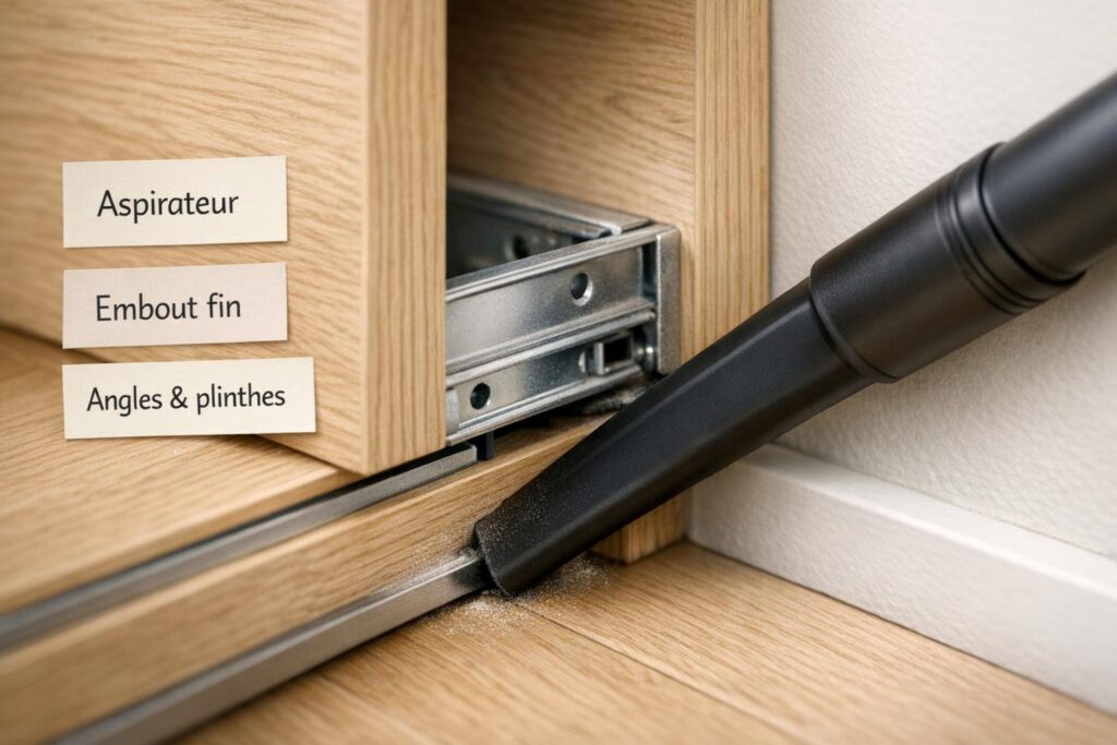 Aspirer les recoins du dressing pour éliminer œufs et larves de mites vêtements.