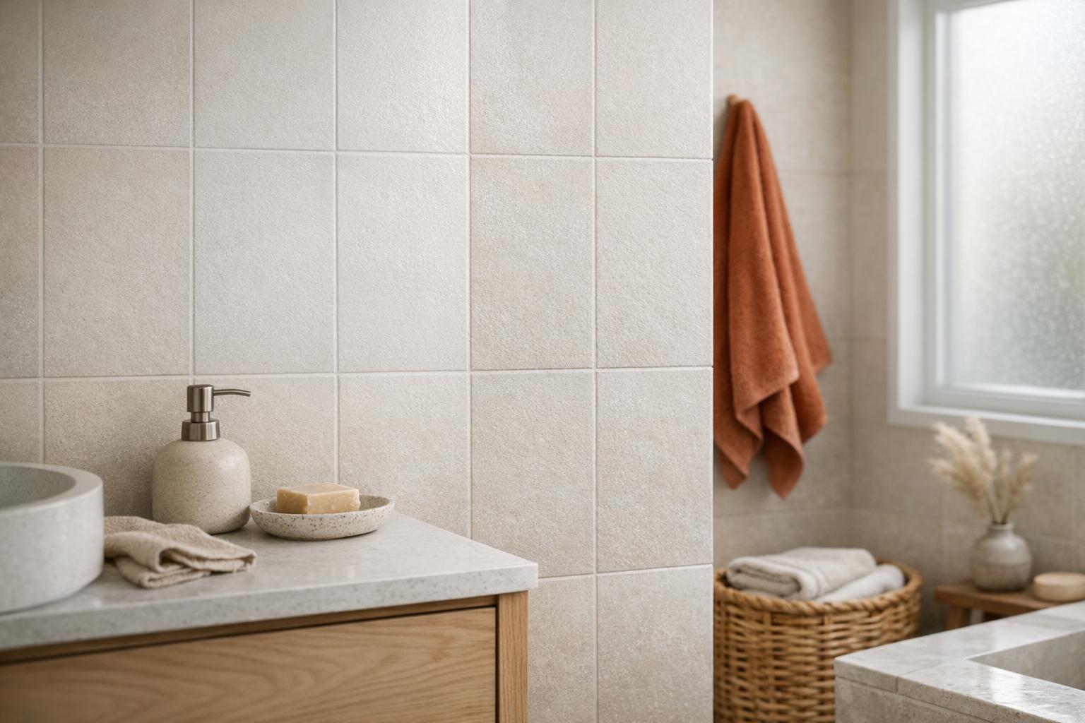 Mur de salle de bain avec joints propres après avoir nettoyer joints carrelage noircis