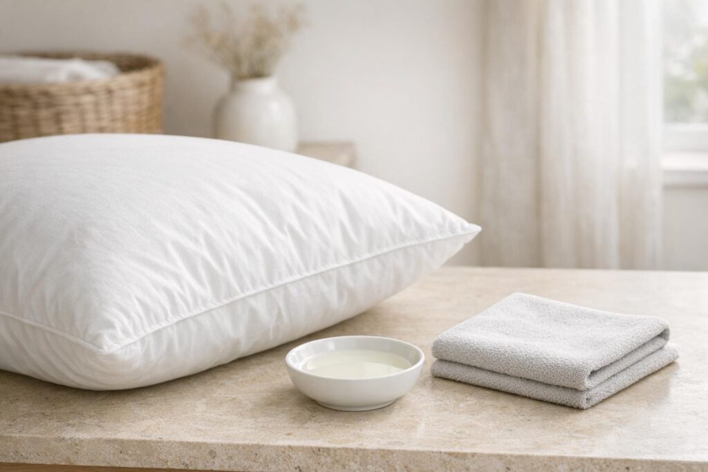 Prétraiter un oreiller avant lavage avec une lessive douce