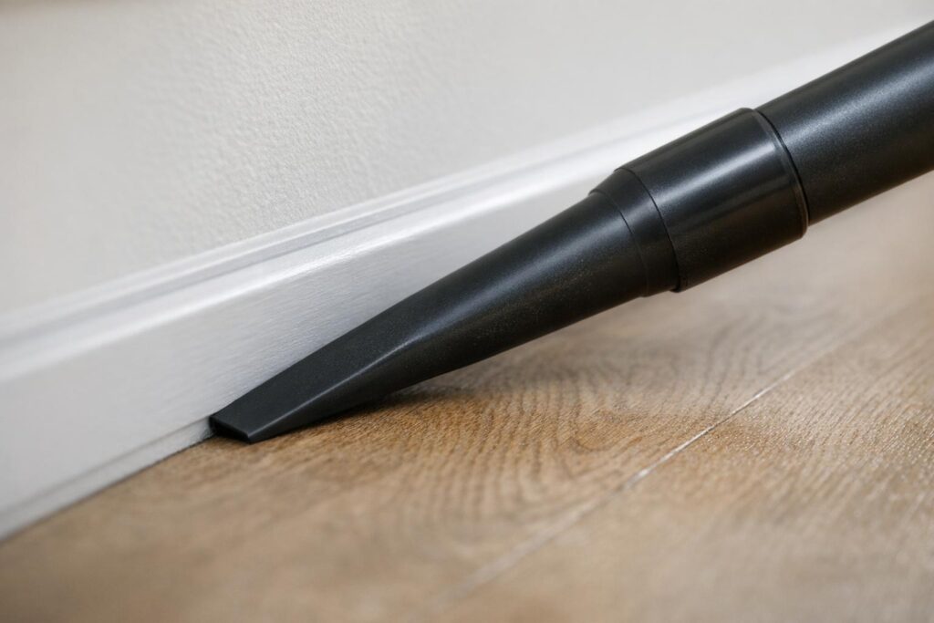 Aspiration des plinthes et recoins pour retirer un maximum de punaises de lit