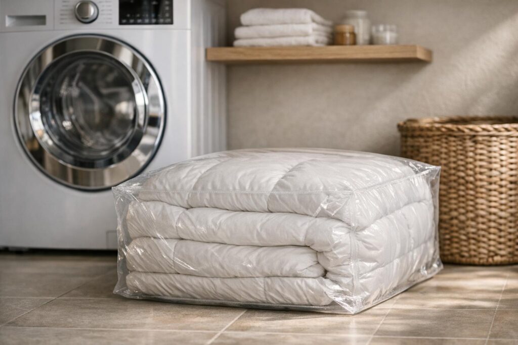 Linge ensaché avant lavage chaud pour limiter la propagation des punaises de lit