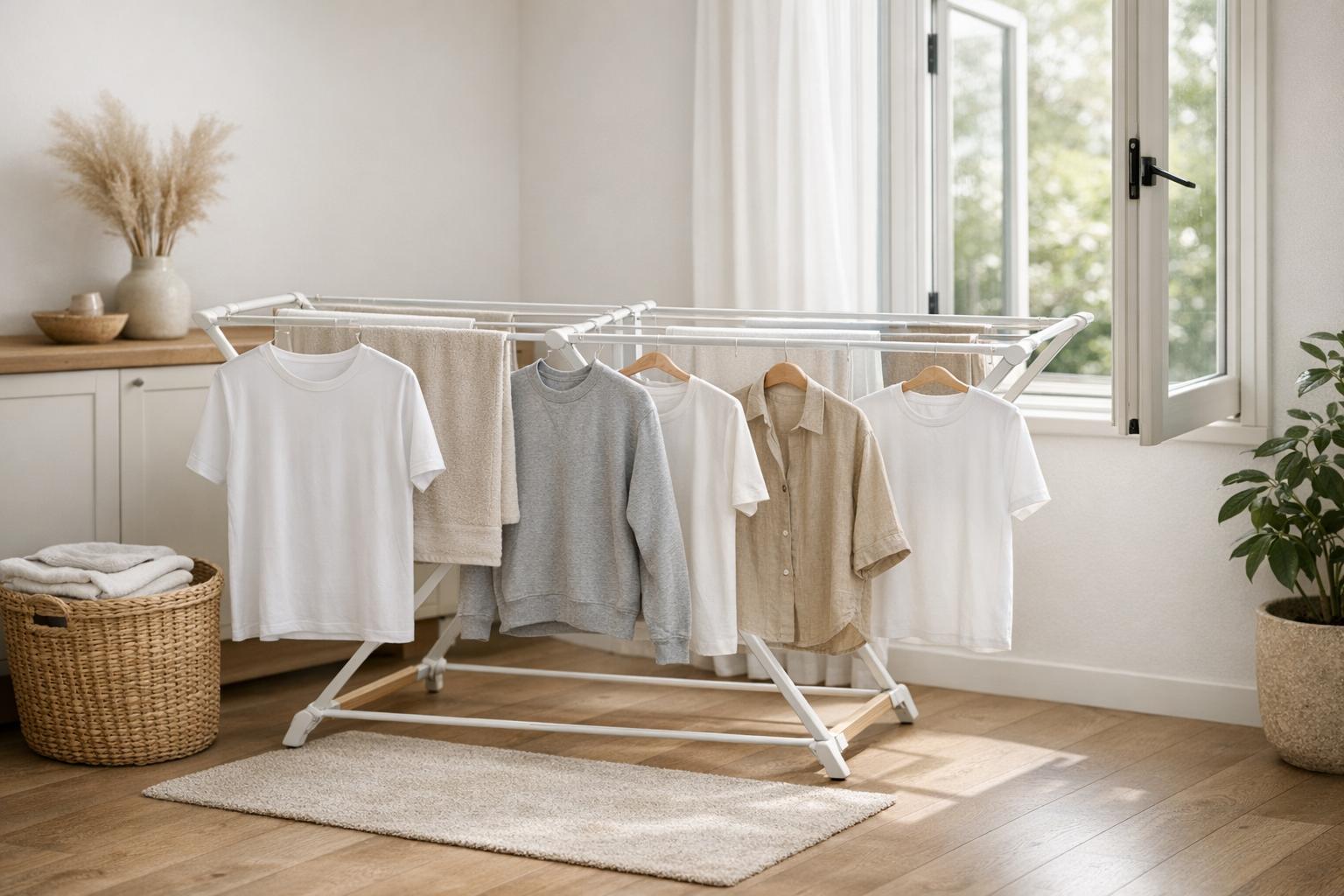 sécher linge intérieur dans une pièce lumineuse et bien aérée