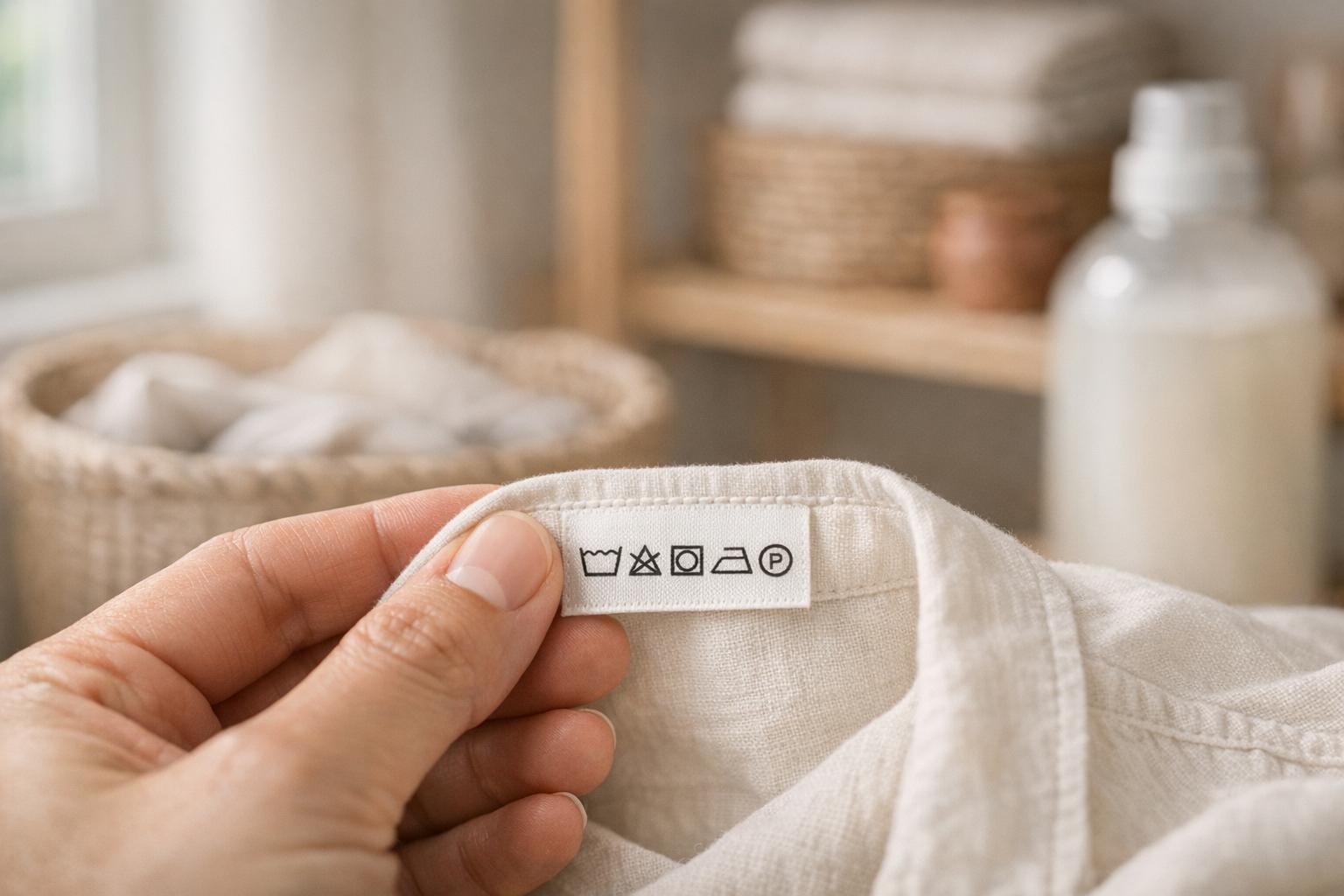 symboles lavage étiquette vêtement sur une étiquette de chemise