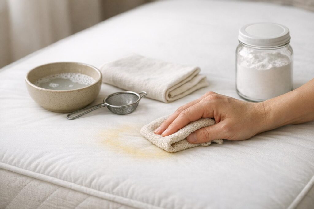 Tamponner une auréole sur un matelas puis finir au bicarbonate