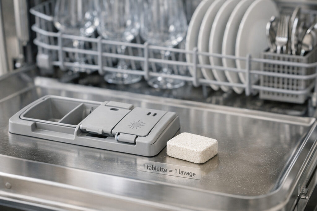 Utiliser une pastille lave-vaisselle maison dans le bac détergent