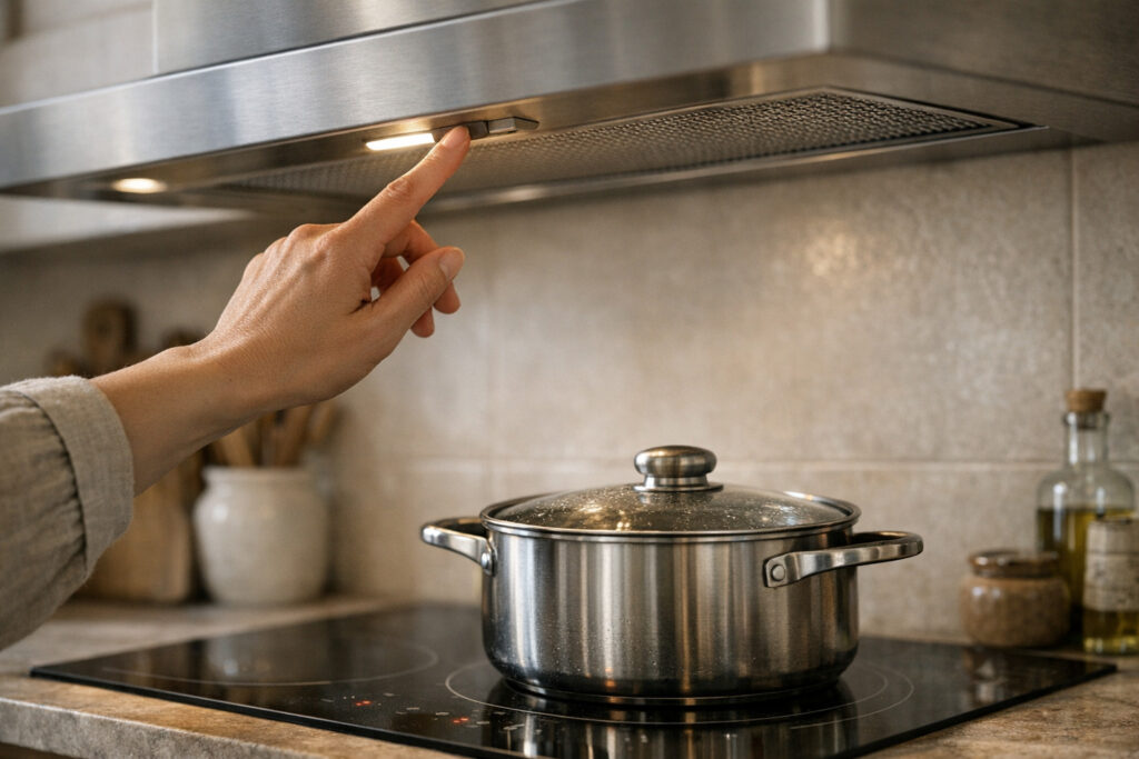 Allumer la hotte avant la cuisson pour éviter qu’elle goutte