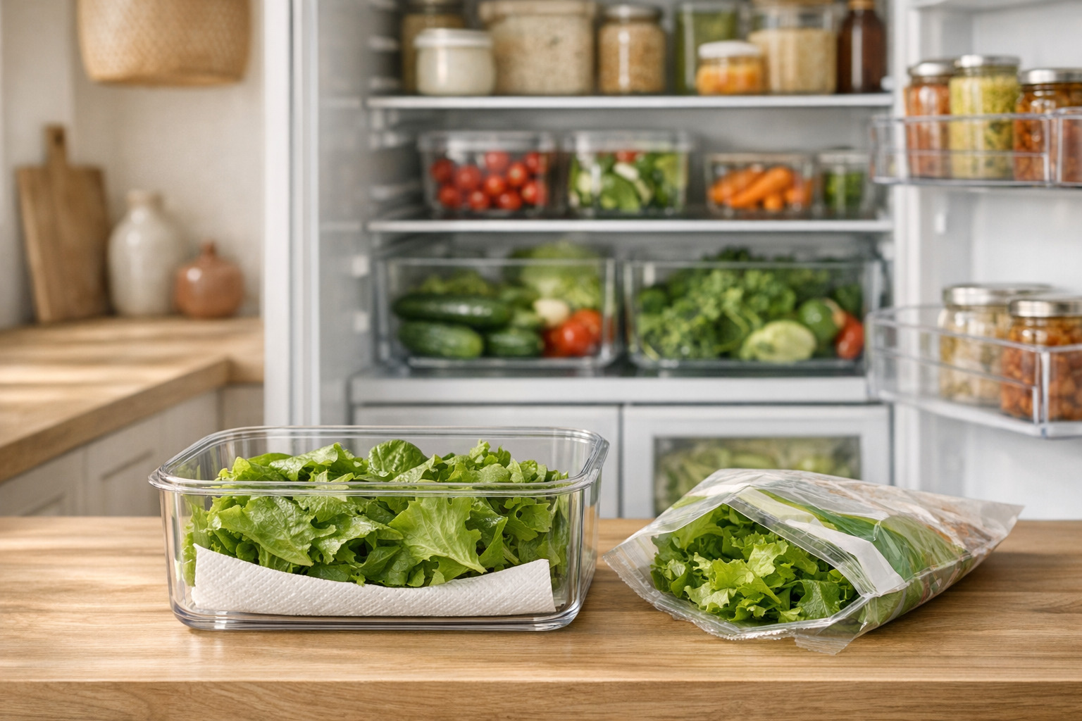 Conserver la salade en sachet plus longtemps dans une boîte avec papier absorbant