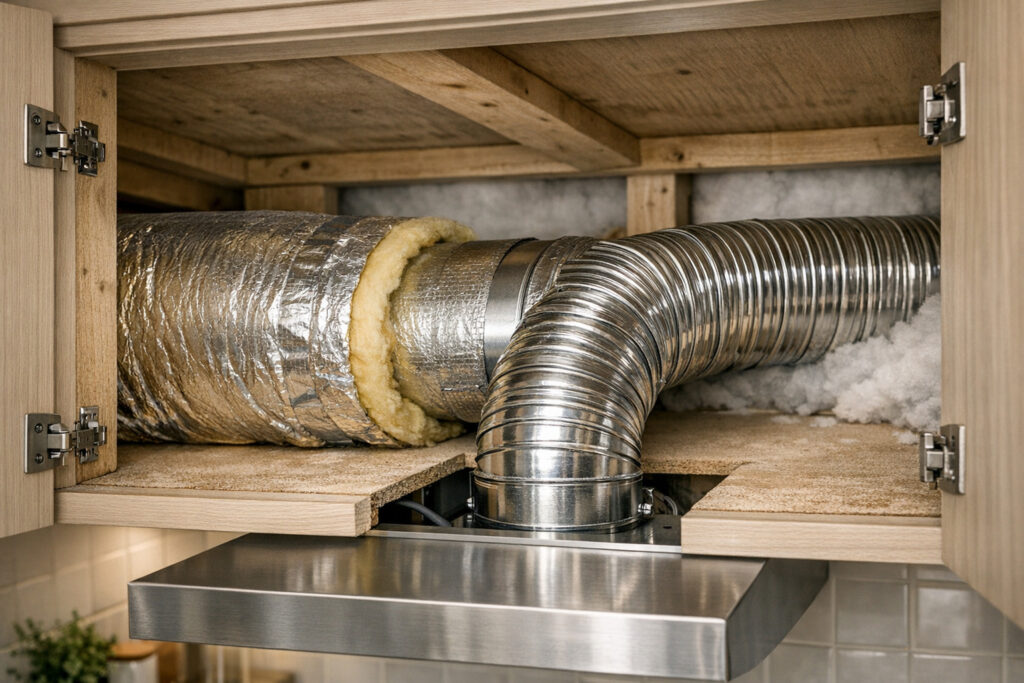 Conduit de hotte froid responsable de gouttes de condensation
