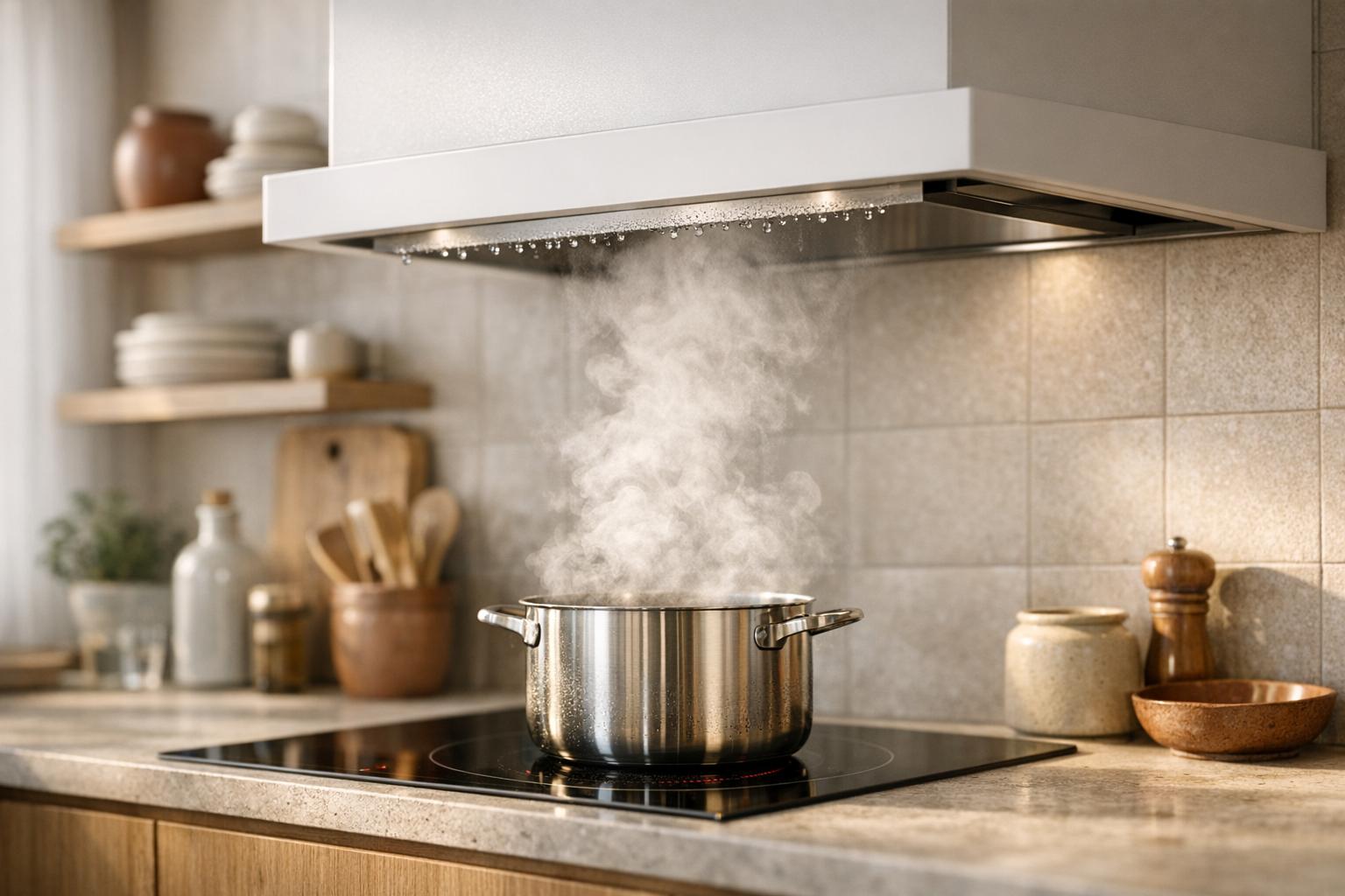 Hotte qui goutte au-dessus d’une casserole en cuisine