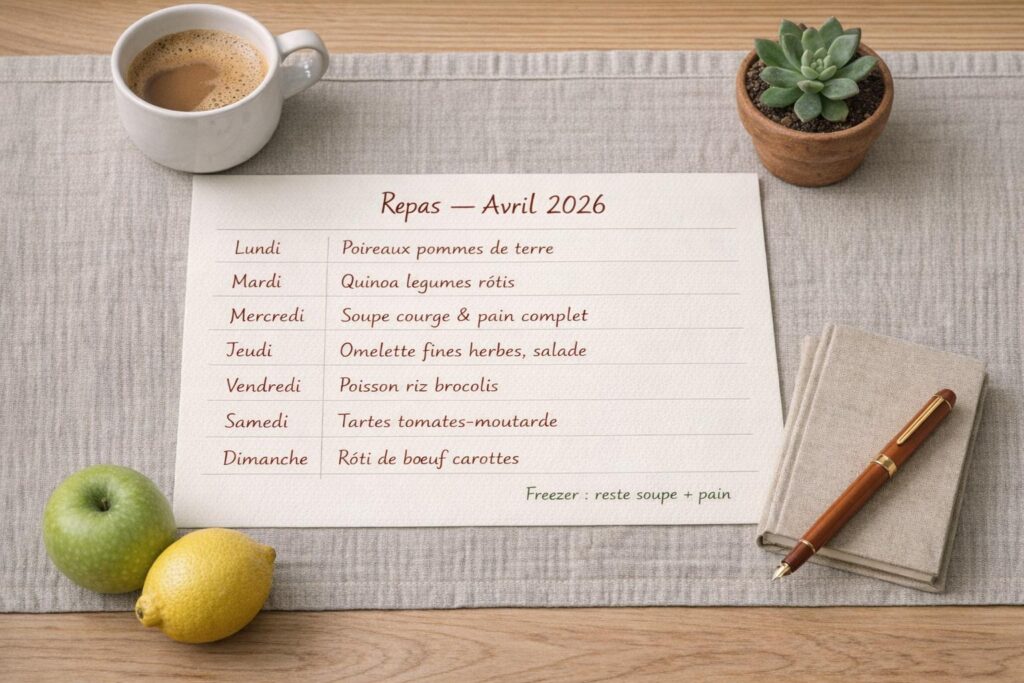 Planning repas mensuel écrit à la main avec une méthode simple et visuelle